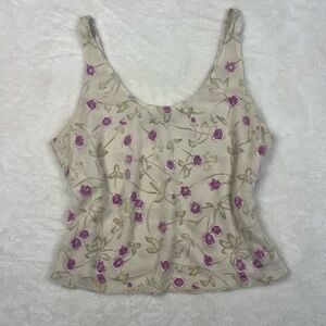 Armani Silk Floral Cream and Purple Women's Top